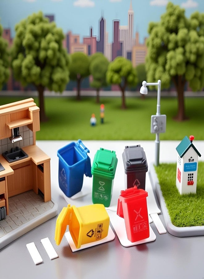Jizlan 5 Pcs Colourful 1: 12 Scale Life Scene Mini Trash Can Decor Waste Container Miniature Sorting Garbage Bin Model, Microscopic Scene Dollhouse Accessories - Image 3